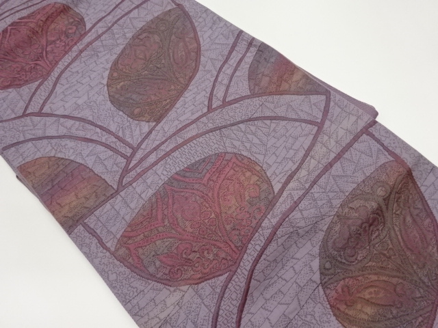 JAPANESE NAGOYA OBI / MATELASSE / WOVEN ABSTRACT FLORAL PLANTS